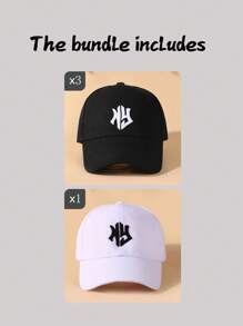 4pcs New Arrival Women's Ny Letter Embroidered Sun Protection Baseball Cap, Suitable For Beach Vacation, Outdoor Activities Uv Protection - Black*3 and White*1 - View 7