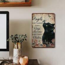 1 件复古金属标牌，天使并不总是有翅膀，有时他们有胡须 - 12x8 英寸猫海报，黑猫礼物，卧室，客厅墙壁装饰，随机孔样式 - 多色3 - 查看 4