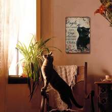 1 件复古金属标牌，天使并不总是有翅膀，有时他们有胡须 - 12x8 英寸猫海报，黑猫礼物，卧室，客厅墙壁装饰，随机孔样式 - 多色3 - 查看 3