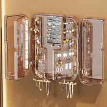 Large Capacity Wall-Mounted Jewelry Storage Box With Multiple Compartments, Including Earrings, Necklaces And More Back To School - Mocha Brown - View 7