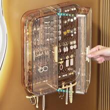 Large Capacity Wall-Mounted Jewelry Storage Box With Multiple Compartments, Including Earrings, Necklaces And More Back To School - Mocha Brown - View 6
