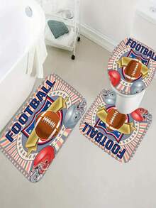 4入組創意足球圖案印花淋浴簾,防水簾,附12個掛鉤,浴室墊,u型馬桶墊,馬桶蓋,浴室裝飾,浴室淋浴簾組合 - 彩色 - 查看 5