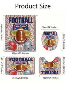 4入組創意足球圖案印花淋浴簾,防水簾,附12個掛鉤,浴室墊,u型馬桶墊,馬桶蓋,浴室裝飾,浴室淋浴簾組合 - 彩色 - 查看 2