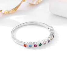 1入流行方形和圓形立方氧化鋯彩虹寶石戒指,s925純銀極簡/優雅珠寶,適合婚禮、派對、日常佩戴,最佳送給母親、學生、女友、情人節禮物 - 七彩鑽戒指 - 查看 3