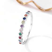 1入流行方形和圓形立方氧化鋯彩虹寶石戒指,s925純銀極簡/優雅珠寶,適合婚禮、派對、日常佩戴,最佳送給母親、學生、女友、情人節禮物 - 七彩鑽戒指 - 查看 4