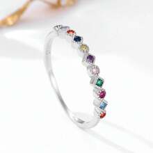1入流行方形和圓形立方氧化鋯彩虹寶石戒指,s925純銀極簡/優雅珠寶,適合婚禮、派對、日常佩戴,最佳送給母親、學生、女友、情人節禮物 - 七彩鑽戒指 - 查看 1
