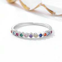 1入流行方形和圓形立方氧化鋯彩虹寶石戒指,s925純銀極簡/優雅珠寶,適合婚禮、派對、日常佩戴,最佳送給母親、學生、女友、情人節禮物 - 七彩鑽戒指 - 查看 2