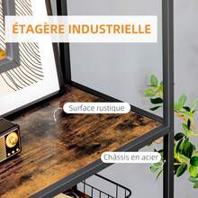 HOMCOM Bibliothèque étagère de rangement à 7 niveaux cadre en acier style industriel pour salon chambre cuisine - 83 x 34 x 180 cm - Marron - Voir 9