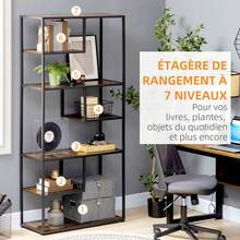 HOMCOM Bibliothèque étagère de rangement à 7 niveaux cadre en acier style industriel pour salon chambre cuisine - 83 x 34 x 180 cm - Marron - Voir 8