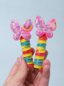 2 件蝴蝶发带，弹性螺旋发带，适合女孩，强力定型，非常适合日常活动使用，适合高马尾 - 彩色 - 查看 3