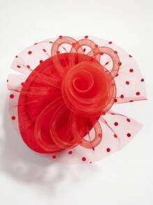 女款玫瑰花芭蕾舞風格蕾絲網狀蝴蝶結髮夾髮夾 - 紅色 - 查看 2