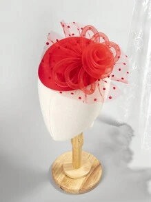 女款玫瑰花芭蕾舞風格蕾絲網狀蝴蝶結髮夾髮夾 - 紅色 - 查看 1