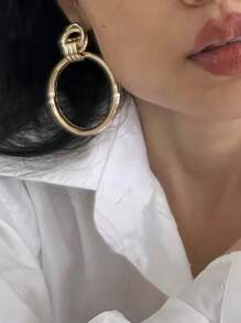 1對誇張o形耳環,有3個環,復古風格金屬耳環 - 金黃色 - 查看 1