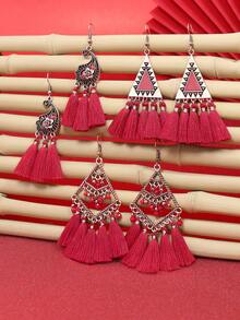 HANQI 3入組新年復古風格女士時尚紅色耳環套裝,帶流蘇,中空設計和鑽石裝飾,適用於日常生活,外出,工作,街頭拍攝,攝影,派對和其他場合 - #2 紅色3對裝 - 查看 11