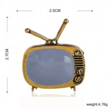 1 件经典复古电视形状胸针金色珐琅胸针父母礼物领针配饰 - 金色 - 查看 2