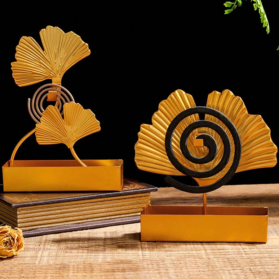 1入銀杏葉掛式蚊香盤托座鐵藝金色,家居室內裝飾 - 金色 - 查看 1