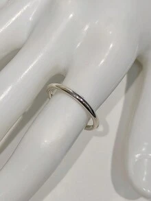 1pc Simple Style Sterling Silver 925 Open Ended Ring With Round Bar And Inlaid With Zirconia - Silver - View 4