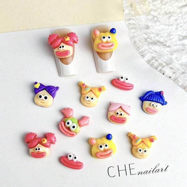 20pcs Random Cute & Ugly Cartoon Doll & Sausage Mouth Beads For Diy Nail Art Decoration Nail Charms Nail Gems Nail Supplies
