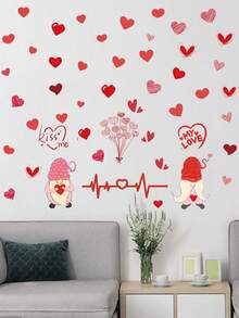 1包情人節diy小精靈貼紙心形裝飾壁貼,可移動pvc材質,適用於客廳和臥室壁貼,11.8" X 23.6" - 彩色 - 查看 5