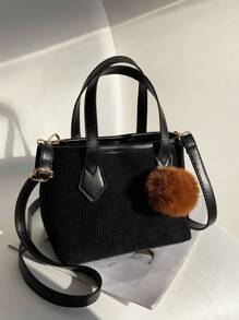 迷你灰色灰絨時尚手提袋帶鉤針球吊飾 - 黑色 - 查看 1