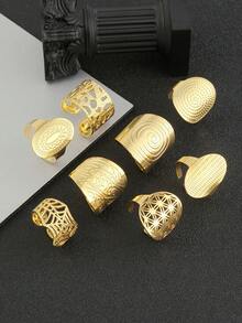 8pcs Fashionable Texture Design Men's Ring Set Suitable For Date And Party - Yellow Gold - View 1