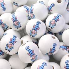 10pcs Easter Wood Beads Colorful Round Craft Bead Rabbits Egg Wood Bead For Spring Garland DIY Easter Holiday Family DIY Crafts - Multicolor - View 17