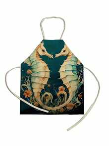 1個單面印花麻製圍裙,有海馬圖案 - 彩色 - 查看 2