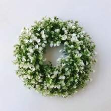 1入組家居裝飾用人工花環和花串,30*30厘米的滲零花設計,適用於牆面,窗戶和門的裝飾 - 白綠 - 查看 1
