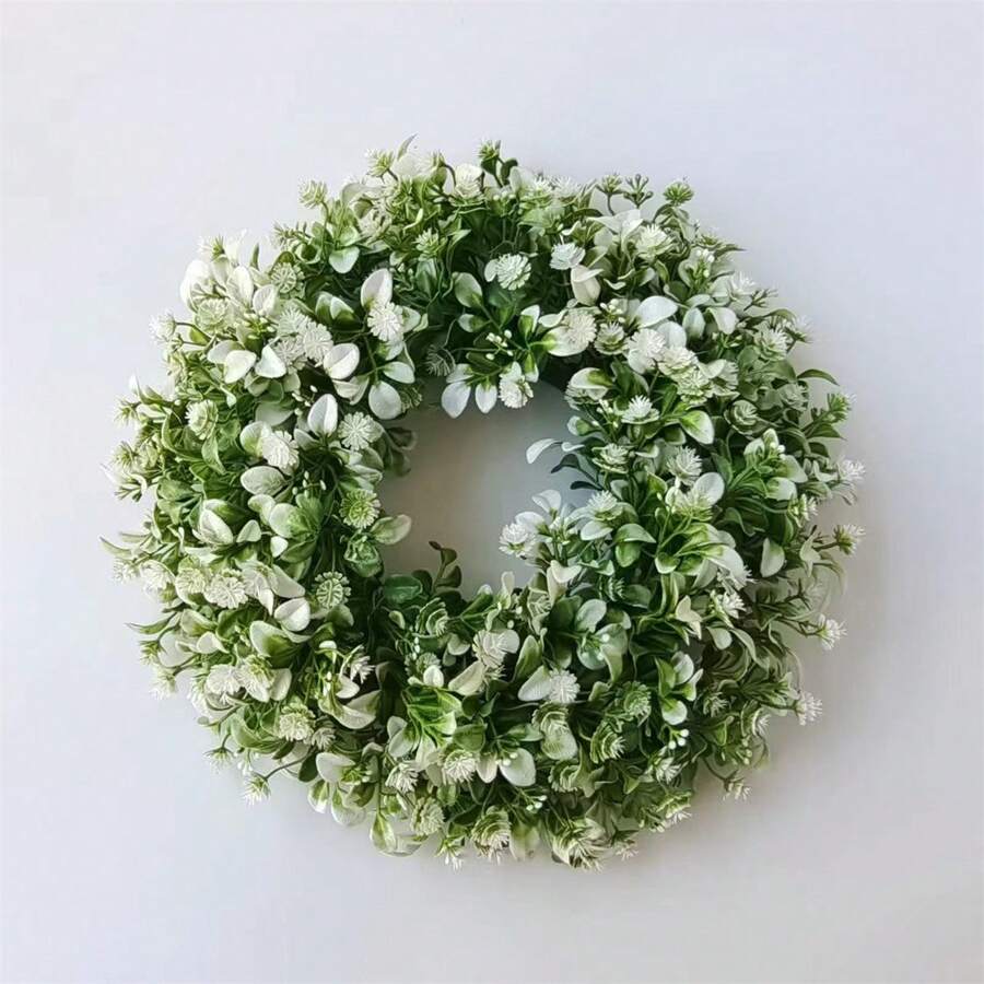1入組家居裝飾用人工花環和花串,30*30厘米的滲零花設計,適用於牆面,窗戶和門的裝飾 - 白綠 - 查看 1