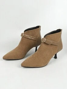 Women's High Heels Pointed Toe Mini Buckle V-Cut Ankle Boots And Short Boots - Khaki - View 4