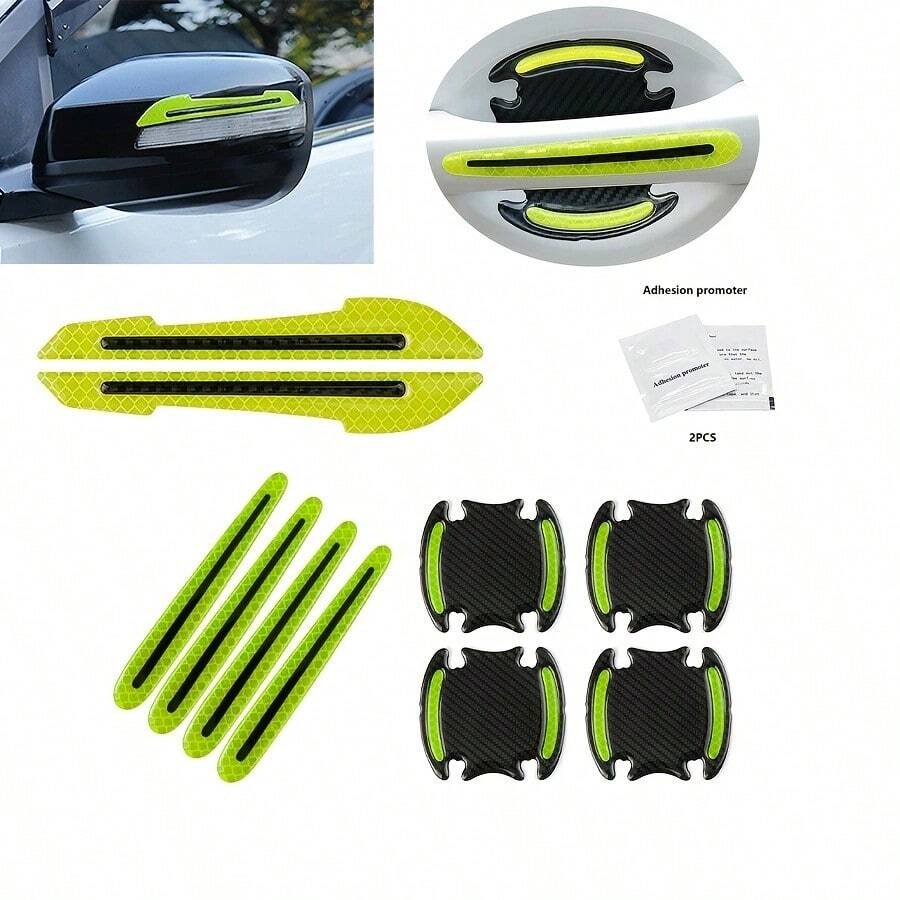 YuliSpy 10入組反光車貼套裝,警示標誌,門把手保護膜和防刮膜 - 綠色 - 查看 1