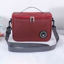 1pc One Size/Large Burgundy Color Capacious Polyoxymethylene Oxford Cloth Lunch Bag With Handles And Shoulder Strap, Aluminum Foil Insulated Bento Box Bag, Large Capacity - Burgundy - View 1