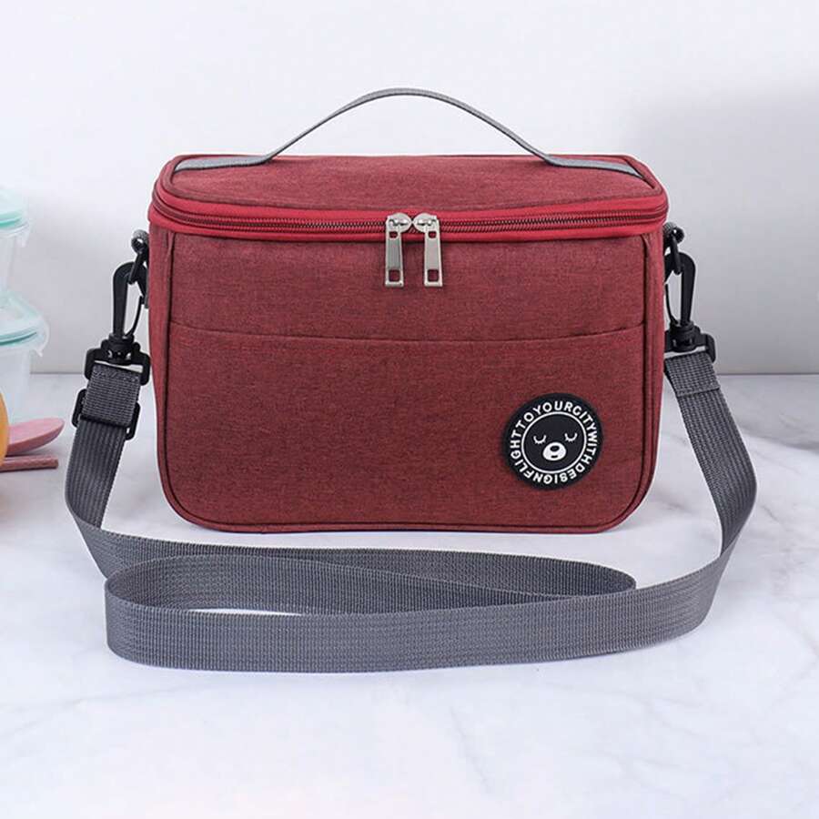 1pc One Size/Large Burgundy Color Capacious Polyoxymethylene Oxford Cloth Lunch Bag With Handles And Shoulder Strap, Aluminum Foil Insulated Bento Box Bag, Large Capacity - Burgundy - View 1