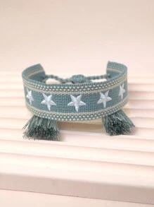 1pc Embroidery Five Pointed Star Handmade Braided Bracelet - Baby Blue - View 4
