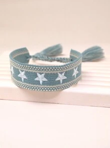 1pc Embroidery Five Pointed Star Handmade Braided Bracelet - Baby Blue - View 5