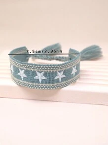 1pc Embroidery Five Pointed Star Handmade Braided Bracelet - Baby Blue - View 7