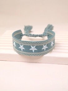 1pc Embroidery Five Pointed Star Handmade Braided Bracelet - Baby Blue - View 1