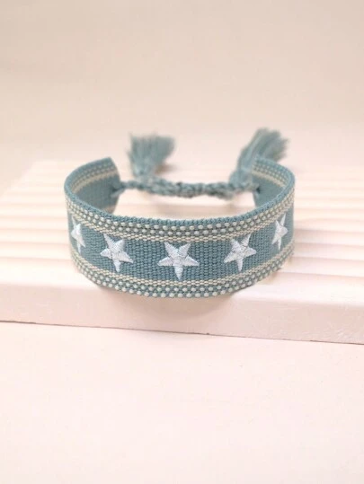 1 Pieza Pulsera Trenzada Hecha A Mano Con Bordado De Estrella De Cinco Puntas