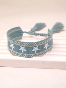 1pc Embroidery Five Pointed Star Handmade Braided Bracelet - Baby Blue - View 6