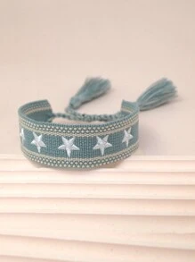 1pc Embroidery Five Pointed Star Handmade Braided Bracelet - Baby Blue - View 3