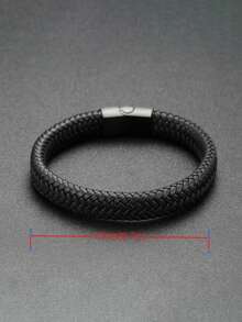 1pc, Fashion Men's Vintage Leather Woven Rope Titanium Steel Handwear, Exhibition Event Engraved Stainless Steel Bracelet, Bracelet Packs, Birthday Gifts, Holiday Gifts, Father's Day Gifts, Party Favors - Black - View 2