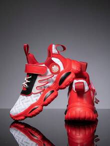 1雙兒童戶外運動鞋,配旋轉扣環,適用於跑步、休閒等室內外活動,具防滑、透氣、輕便、時尚等特點 - 紅白色 - 查看 5