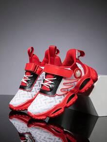 1雙兒童戶外運動鞋,配旋轉扣環,適用於跑步、休閒等室內外活動,具防滑、透氣、輕便、時尚等特點 - 紅白色 - 查看 2