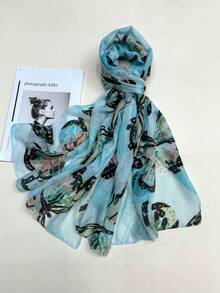 1條簡約印花圖案的時尚女絲巾,全新設計功能多變,適用於海灘、防曬和頭巾裹頭 - 藍色 - 查看 1