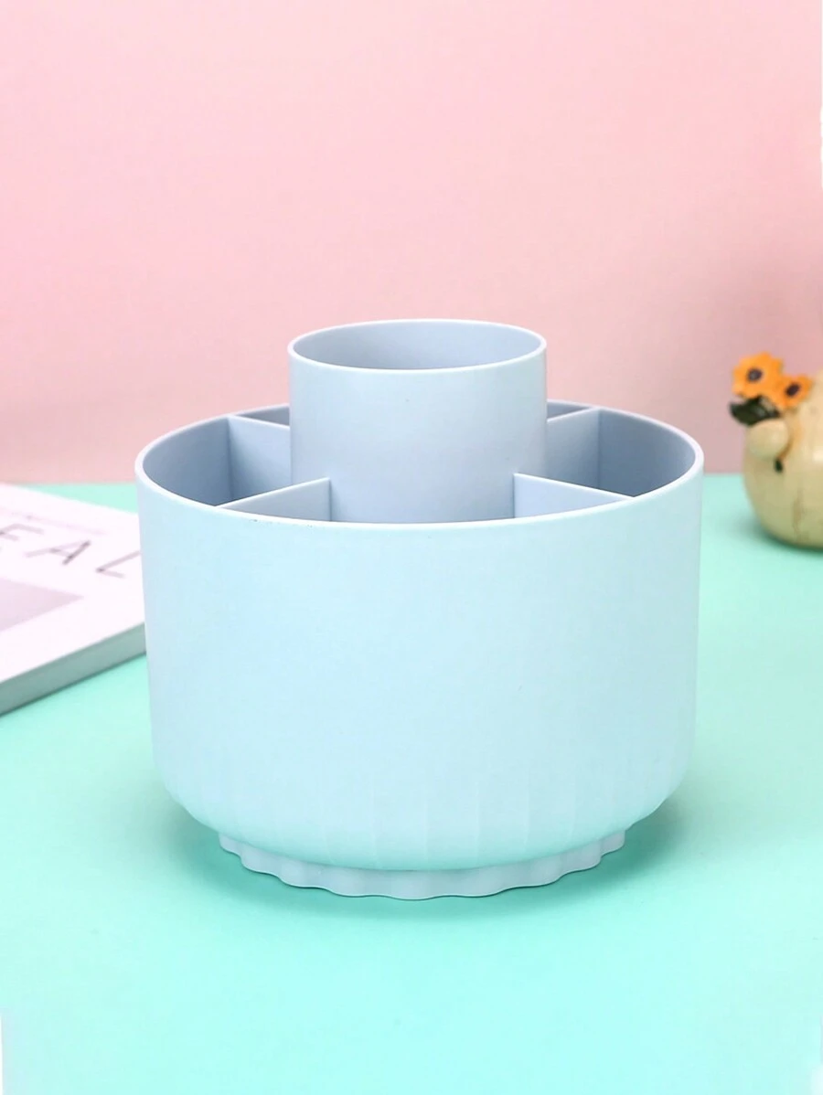 Rotating High Capacity Pen Holder & Desktop Storage Box For Junior High School Girls, Suitable For Student's Desk, Make Up Brush Storage Box Included - Baby Blue - View 1