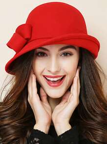 HIMESPORT Knitted Felt Wedding Bridal Cloche Fedoras Hat For Women Ladies Bowler Derby Hats With Bowknot Cocktail Tea Party Dress Elegant Derby Cap