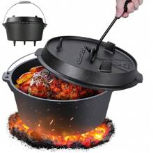 Dutch Oven Set With Feet, Lid Lifter, Spiral Handle Cooking Pot - Black - View 1