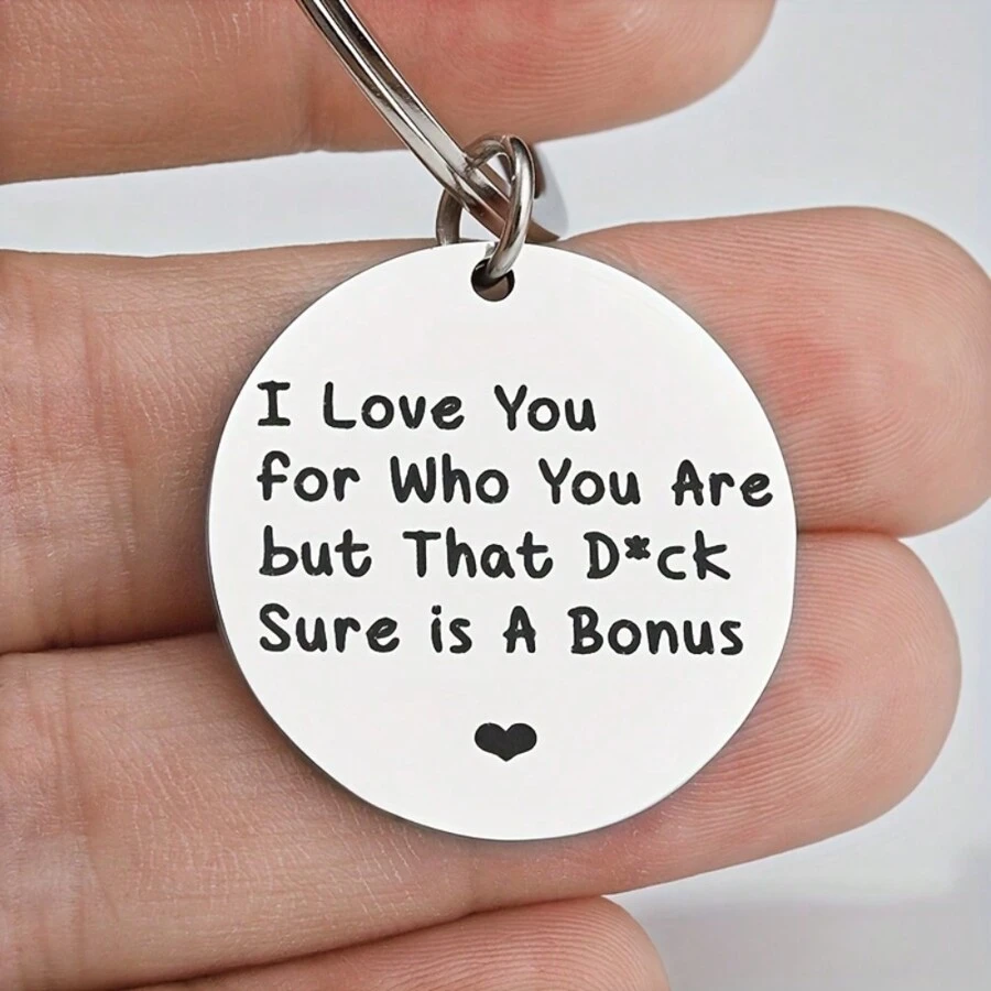 1pc Original Funny Stainless Steel Valentine's Day Creative Gift Keychain Pendant Couple Keychain Hangers - Silver - View 1