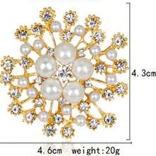 Snowflake Pearl & Crystals Brooch Pin - Flower & Rhinestone Clothing Accessory Brooch Badge - Gold - View 2