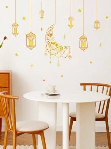 1 Pieza Pegatina De Pared Decorativa Para El Hogar Con Cadena De Luces De Estrella Y Luna